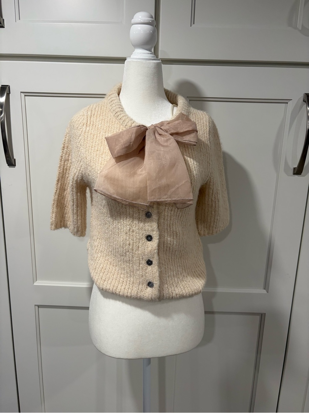 The Camille Bow Cardigan aka Snowblush Bow Cardigan